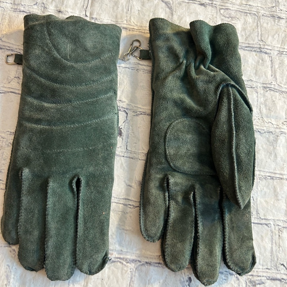 VINTAGE DARK GREEN HUNTER COLOR SUEDE WOMEN’S GLOVES WITH LINING SIZE VTG LARGE